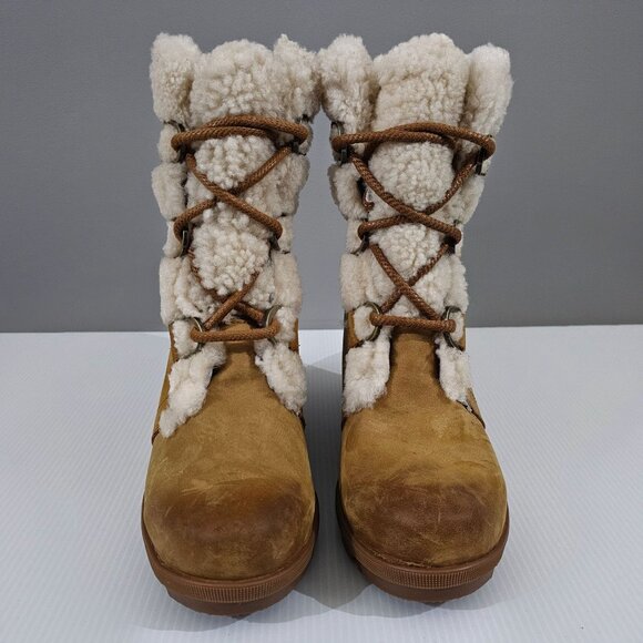 Sorel Joan Of Arctic Shearling Wedge Bootie Waterproof Camel Brown Size 8 - Picture 5 of 14